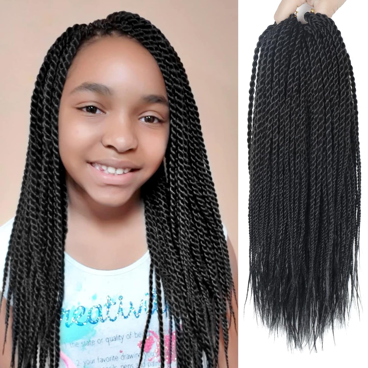 NAYOO Senegalese Twist Crochet Hair for Kids - 8 Packs 14 Inch Small Crochet Hair for Black Women, 30 Strands/Pack Black Crochet Braids Hair, Crochet Twist Hair Hot Water Setting(14 Inch, 1B)